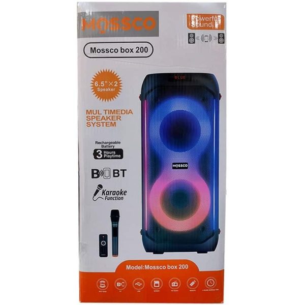 خرید اسپیکر Mossco Box200 – نورپردازی RGB و میکروفون بی‌سیم | دیجی جنوب